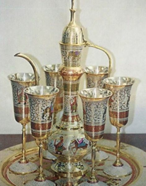 Brass Cattal with Vine Glass and Try